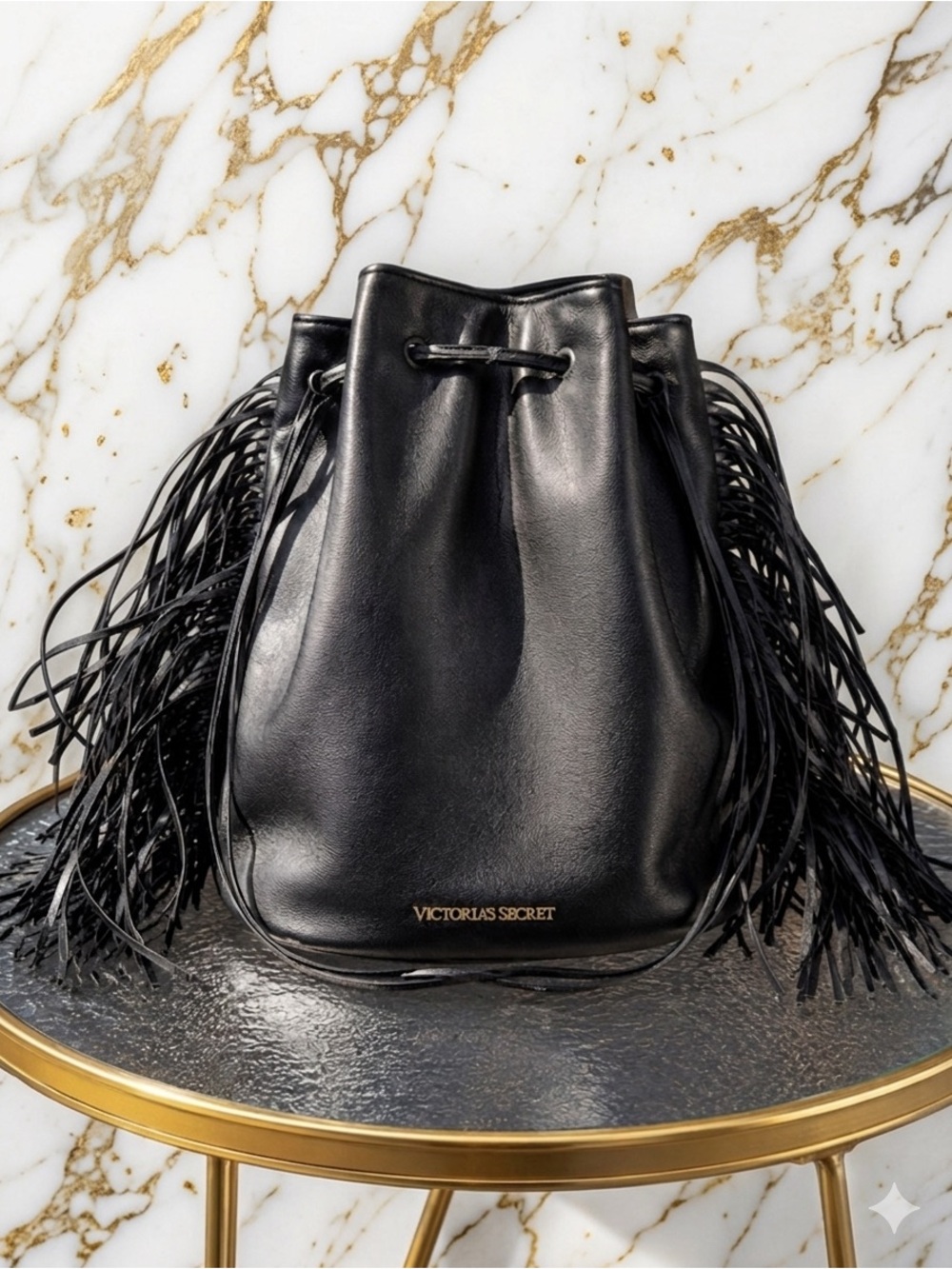Victoria’s Secret Black Fringe Bucket Bag | Boho Festival | Western Shoulder Bag